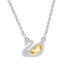 Colar de Prata Esterlina S925 para Mulheres com Pingente de Cisne de Cristal Natural, Granate de Alta Qualidade, Peridoto, Topázio Corrente para Clavícula