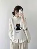 Novo Colete de Tricô Bordado Gato Estilo Coreano Outono/Inverno 2026 para Mulheres, Colete Suéter sem Mangas Gola Redonda, Camisa para Usar por Cima