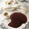 Sombrero de moda coreano para mujer de otoño e invierno, circunferencia de cabeza grande, adelgazante de cara, gorra de pico de pato, boina retro británica de rayas finas