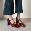 Sapatos Femininos Mary Jane de Salto Alto Quadrado Estilo Coreano 2026, Novo Modelo Primavera e Outono com Fivela, Salto Bloco, Bico Aberto, Sapatos de Salto Alto
