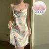 Camisón con Almohadilla para Busto Plus, Seda de Hielo Sedosa para Mujer Verano Fino Tirante Francés, Dulce Vestido Exterior sin Espalda, Ropa para el Hogar
