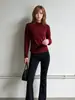 Suéter de punto retro estilo americano para mujer, de manga larga y media cremallera, con cuello alto, diseño que ciñe la cintura, efecto adelgazante, silueta curva y una camiseta atlética fina estilo otoño.