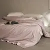 Juego de ropa de cama de satén de grado A de algodón de fibra larga - funda nórdica de algodón 100% con borde ancho, color liso, sábana bajera, sábana plana y funda de almohada - ropa de cama de estilo nórdico simple