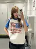 Camiseta Top Estilo Americano Nova Tendência Estampa de Letras de Bandeira Patchwork de Estrelas Manga Raglan Algodão Puro Manga Curta para Homens e Mulheres Ins