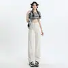 Jeans Claros de Cintura Alta Pierna Ancha Color Blanco Cremoso para Mujer Primavera 2025 Pantalones Rectos Holgados Adelgazantes Dummy