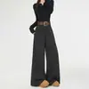 Pantalones de Lana de Pierna Ancha Gris Oscuro para Mujer Otoño e Invierno 2025 Nuevo Look Holgado Adelgazante Tiro Alto Rectos Casuales Pantalones de Pie Grande