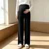 Calça de Perna Larga para Gestante com Padrão de Espiga de Trigo Outono e Inverno Roupa Externa Suporte para a Barriga Calça Reta Tamanho Plus Calça Casual para Gestante Forrada com Lã Calça Versátil para Gestante