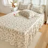 Nuevo Estilo 2024 Juego de Tres Piezas de Falda de Cama 100% Algodón Colcha de Una Pieza Sábana de Cama 100% Algodón con Volante Estilo Coreano Protector de Cama General para Cuatro Estaciones