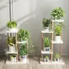 Suporte de Flores de Madeira Maciça e Ferro Layout de Sala de Estar Escada de Chão Multicamadas Rack de Armazenamento para Suculentas Varanda Suporte para Vasos de Flores