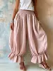 Pantalones de Lino y Algodón Holgados Casuales Estilo Europeo y Americano con Dobladillo Fruncido para Mujer, Novedad Verano 2026