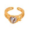 Nuevo Anillo Abierto de Piedra de Cristal Esmeralda Retro Chino Acero de Titanio Oro de 18K No se Desvanece Joyería de Diseño Nicho para Mujer
