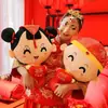 Muñecas de Prensa, un Par de Novios Dorados y Novias de Jade Recién Casados, Diseño de Habitación Principal Habitación de Boda, Dote y Bebé Feliz