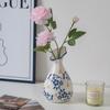 Adornos de Jarrón de Cerámica Retro para Entrada de Casa Porcelana Antigua Azul y Blanco Adornos Florales para Sala de Estar Pedidos de Texto Cifrado