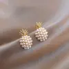 Pendientes de Piña con Perlas Estilo Coreano Simple Estilo Chanel Pendientes Elegantes de Lujo Ligero Atmosféricos Combinan con Todo Pendientes para Mujer