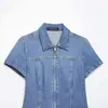 Para Comercio Exterior Europeo y Americano Transfronterizo Ropa de Mujer Aliexpress Más Vendido Verano Simple Versátil Ceñidor de Cintura Cremallera Manga Corta Camisa de Mezclilla