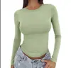 2026 Amazon nueva camiseta básica versátil de manga larga con cuello redondo, corte ajustado, estilo europeo y americano, para primavera y otoño, color liso, corte ajustado para mujer