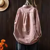 ¡Original! ¡Directo del fabricante! Nuevo estilo de primavera, algodón puro, tejido cepillado, color liso, camisa versátil de manga larga holgada artística para mujer
