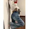 Jeans Acampanados Retro Azules de Tiro Bajo para Mujer, Nuevo 2026 Estilo Americano de Principios de Otoño Pantalones de Pierna Recta Adelgazantes de Campana