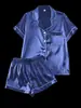 Conjunto de Pijama Curto Europeu e Americano Transfronteiriço com Shorts, Respirável e Fresco, Conjunto de Homewear Duplo Curto Estilo Europeu e Americano Feminino