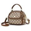 Bolso de Mano de Cuero Suave Estampado de Comercio Exterior para Mujer, Nuevo Estilo Simple Combinable, Bolso Redondo Pequeño, Gran Capacidad, Doble Capa, para Hombro y Cruzado