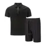 Amazon Verão Transfronteiriço Masculino Novo Waffle Zíper Cor Sólida Gola Manga Curta Camiseta Shorts Conjunto Casual