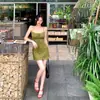 Vestido verde fresco con tirantes para mujer, estilo verano, con diseño strapless de amarre, impresionante, adelgazante y que se ajusta a la figura, vestido corto