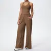 Estilo Europeo y Americano Micro-Cepillado Color Sólido Espalda Racer Chaleco Deportivo Pantalones de Yoga Pantalones Rectos Sueltos Conjunto de Ropa de Yoga para Fitness