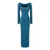 Conjunto de Duas Peças Renda Patchwork Estilo Desejo Puro com Fenda Vestido Longo, Outono Cintura Marcada Slim-Fit Bodycon Elegante Vestido de Manga Longa para Mulheres