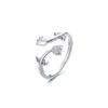 Anillo de Tulipa Premium Set de Regalo Romántico Francés para Propuesta Anillo de Flor de Lirio del Valle de Zirconia Viento Frío Abierto