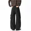 Pantalones de trabajo blancos de pierna ancha con múltiples bolsillos para hombre, adecuados para el uso diario, corte holgado, caída fluida, corte recto, hasta el suelo, informales, de color liso