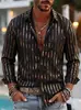 Nova camisa masculina listrada de manga longa europeia e americana para 2026, camisa casual slim fit com um elegante design aberto na frente