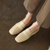 Mocasines de piel de vaca con costuras de cachemira, primavera 2023, nuevos zapatos de tacón bajo con punta cuadrada y boca profunda para mujer