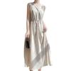 Vestido Nuevo de Primavera y Verano 2025 para Mujer Estilo Holgazán Satén Sedoso Cuello en V Cintura Alta Plata Elegante Vestido Combinable