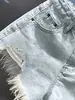 Shorts de Mezclilla Retro Irregulares Desgastados Azul Claro para Mujer, Verano Sexy de Cintura Baja Pierna Ancha Rectos Hot Pants