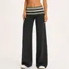 Pantalones de Yoga Plegables Transfronterizos a Rayas de Cintura Microcampana para Mujer Pantalones de Boca de Campana Ropa Deportiva Casual para Exteriores Pantalones Largos Deportivos
