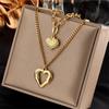 Collar de amor de doble capa de oro de 18 quilates con diseño de nicho, estilo europeo y americano, cadena de clavícula de acero de titanio para mujer, estilo retro frío, personalidad