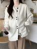 Cardigan de Tricô Cinza Novo Outono 2025 Feminino Solto Estilo College Casual Preguiçoso Pequena Jaqueta Suéter