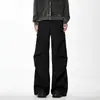 Pantalones cargo holgados plisados de nicho estilo americano para hombre y mujer, pantalones acampanados casuales versátiles, pantalones negros de alta gama para hombre