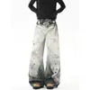 Jeans Estilo Americano Salpicaduras Graffiti Mujeres Hombres Otoño High Street Sentido del Diseño Silueta Pantalones Cimitarra Marca de Moda Vibe Pantalones de Pierna Ancha