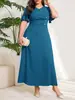 Comercio Exterior Transfronterizo Europeo y Americano Tallas Grandes Verano 2026 Nuevo Estilo Elegante Cuello en V Color Sólido Vestido de Largo Medio Ceñido a la Cintura