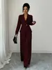 Traje casual de primavera y otoño para mujer europeo y americano, conjunto de dos piezas para dama con blazer largo de color liso con cuello en V y pantalones de pierna ancha