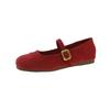 Sapatos Vermelhos de Salto Grosso para Mulheres, Novo Estilo Primavera e Outono, Retro Francês, Sapatos Mary Jane de Camurça Delicados de Fada, Mocassins Baixos