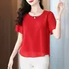 Elegante y moderna blusa de gasa, ropa para mujer de talla grande, manga corta, nuevo estilo de verano 2026, elegante atuendo para dama