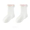 Calcetines para Niñas Primavera Nuevos Elegantes Calcetines de Encaje para Niñas Calcetines de Media Pantorrilla Calcetines para Pierna de Bebé Niña Calcetines de Algodón Blanco Venta al Por Mayor