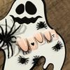 Parche de uñas, armadura para usar, arte de uñas de Halloween, blanco, francés, borde negro, fantasma, amor, telaraña, armadura para usar, arte de uñas