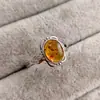 Cinco Anillos de Ámbar Flor Natural, Aguamarina Fantasma, Cristal de Fresa con Banda Abierta Ajustable, Moda Retro Versátil para Mujeres y Hombres