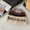 Gorro de Punto Jacquard con Letras Fair Isle de Lana para Mujer Invierno Circunferencia de Cabeza Grande Protección para los Oídos Gorro para el Frío Gorro de Lana Grueso Cálido
