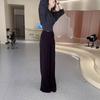 25823 Xin Da Ai Mei Yuan Novo Outono Solto Preguiçoso Gola V Blusa Calça Reta de Cintura Alta Emagrecedor Feminino