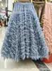 Diseño Nuevo Primavera y Otoño 2026 Malla de Gama Alta Resistente Super Larga, Adelgazante y Cubre Cadera, Hermosa Falda de Volantes