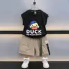 Traje de Trabajo de Dibujos Animados Pato Amarillo Nuevo Estilo de Verano para Niños Pequeños 6 Años Camiseta de Manga Corta Ropa de Verano para Bebé Niño Ropa Moderna para Niños